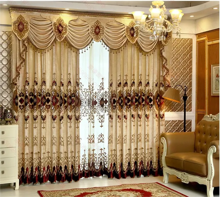 W-044 BDZN Luxury European Style Blackout Double layer velvet embroidery Curtain for the Living Room