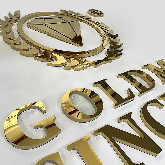 Kunden spezifische Beschichtung gespiegelt Gold Farbe Firma 3D Logos Zeichen Wand dekor Brief