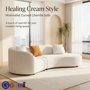Conjunto de Sofás Modernos Minimalistas em Tecido Chenille Curvado, Sofá Estofado Macio e Confortável para Área de Espera de Hotel - Product Image 3
