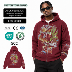 Custom Manufacturer Sweatshirt <b>600gsm</b> Heavyweight Thick Distressed Zip up Embroidery Patch Men Acid Wash Zip up <b>Hoodie</b> - Product Image 1