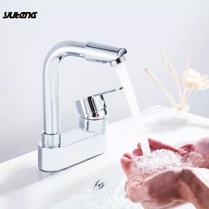 Grifo de lavabo Yuteng de 3 orificios con válvula cerámica de un solo manípulo, rociador extraíble, montaje en cubierta, agua fría y caliente, activación tipo llave - Product Image 1