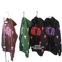 Y2K Hommes Personnalisé Emo Streetwear À Capuche Fée Grunge Pull Surdimensionné Lettre Croix Goth Veste Tops Zip Printemps Brodé