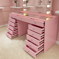 Grande commode de rangement rose avec miroir intégré, grande capacité, 13 bacs, coiffeuse, Chine