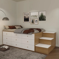 Lit Tatami Moderne et Réglable pour Enfants, Idéal pour Petites Chambres, avec Armoire de Rangement et Tiroirs, Cadre en Bois Écologique