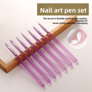 Pinceaux à ongles ronds plats pour nail art, manche violet, poils en nylon durables, pour la décoration et la peinture des ongles, ensemble de pinceaux de manucure - Product Image 1