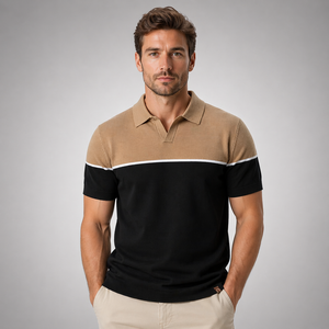 Camisas Polo Personalizadas de Manga Corta para Hombre, con Paneles de Color en Bloques Horizontales de Dos Tonos y Logotipo Bordado - Product Image 1