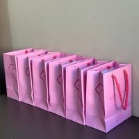 Bolsa de Compras de Papel Rosa Claro con Estampado de Líneas de Sujetador Rosa Oscuro, Asa de Cuerda Gruesa, Bolsa de Embalaje para Boutique de Lencería