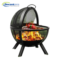 Brasero sphérique portable en maille avec couvercle articulé, grille de cuisson et poignées pour barbecue extérieur