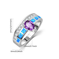 Bague de luxe en forme de larme avec gemme violette et opale bleue |   Bande ornée de zircons |   Bijoux fantaisie pour femmes pour les occasions spéciales