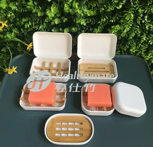 Novo design decorativo luxo bambu biodegradável de madeira branco bar saboneteira titular drenagem bandeja caixa caso para o banheiro