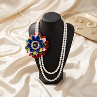 Collier de charme OES maçonnique pour femme avec perles imitation, cristaux, strass, motif floral, chaîne en alliage de zinc et polyester