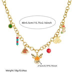 Cartoon Reindeer Pendant Stainless Steel Chain Necklace <b>Bracelet</b> Earring Jewelry <b>Set</b> For Women Party Gift - Product Image 5
