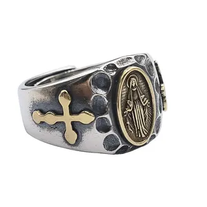 Anillo Cruzado Dorado de Plata de Ley S925 con Acabado Vintage de BOCAI para Hombre y Mujer, con Diamantes Naturales Martillados de María, Ideal para Fiestas - Product Image 1