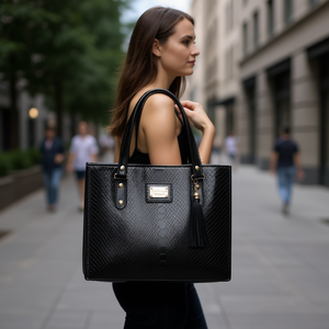 Bolso Tote para Mujer Fana Kaela, Diseño de Serpiente Negra, Gran Capacidad, Dos Asas, Cierre Cruzado, Uso Diario Informal - Product Image 2