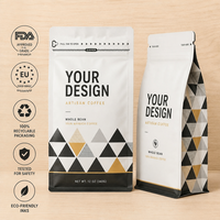 Sachet de café à design moderne, personnalisé et imprimé, pour l'emballage en gros des grains de café, 12oz 340g, pochette verticale avec fermeture éclair à languette de tirage