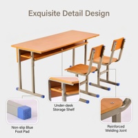 Ensemble bureau et chaise double pour étudiants avec plateau extra large et pieds en acier renforcé pour salle de classe/centre de tutorat, mobilier scolaire