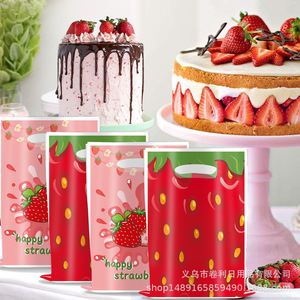 Sac cadeau fraise en plastique pour fête d'anniversaire, sac à bonbons avec poignée, sac décoratif écologique - Product Image 4