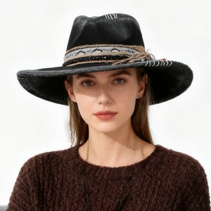 IGUOHAO Chapeau De Cowboy En Paille Classique Style Western Pince Devant Toile Cowboy Cowgirl