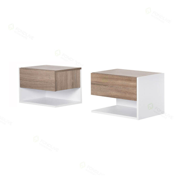 White Walnut Pine Wood Floating Hanging Wall Mounted Nightstand with Drawers Bedroom Furniture beside Table for Bed Room