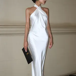 2024 personnalisé en gros été élégant robe de soirée de bal hors épaule Maxi jupe en Satin pour les femmes