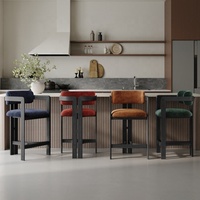 Chaise de bar rembourrée moderne, tabouret de comptoir nordique, tabouret de bar en bois massif, chaise contemporaine pour îlot de cuisine ou restaurant