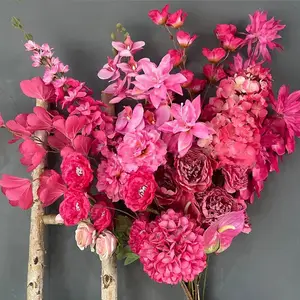 Wedding Silk Hot Pink Rose Fushia Flowers Arrangement Lily Fuchsia Artificial Loose Flowers