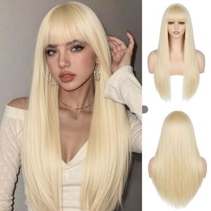 613 Blonde <b>Wig</b> with Bangs 3x1 Lace Front Human Hair <b>Wigs</b> for Black Women Natural Straight Closure <b>Wigs</b> Seamless <b>Wig</b> with Bangs - Product Image 1
