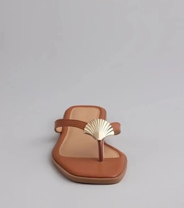 Women Summer Beach Sandals Flip Flops Gold Shell Hardware Tan Colour Walking <b>shoe</b> on Beach Travel <b>shoes</b> - Product Image 1