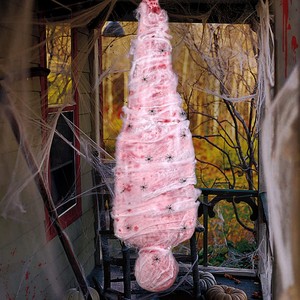 Oggetti di scena Horror di Halloween casa infestata gonfiabile capovolta 60 pollici spaventosi insanguinati finti cadavere decorazioni con ragnatela - Product Image 4