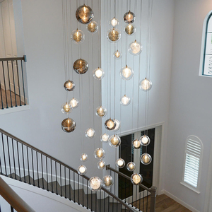 Candelabro de <span class=keywords><strong>techo</strong></span> <span class=keywords><strong>Led</strong></span> de escalera nórdica para dormitorio, mesita de noche, lámpara colgante de pantalla de cristal doble, <span class=keywords><strong>luminaria</strong></span> múltiple de suspensión - Product Image 5