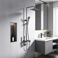 Ensemble de douche mural gris anthracite style moderne, 4 fonctions, avec système de robinetterie en laiton à touches piano