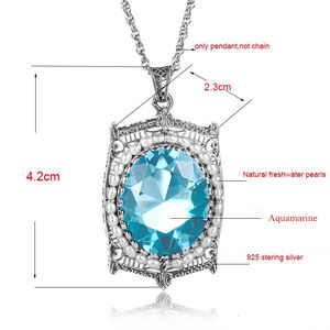 Liontin Bandul Perak <span class=keywords><strong>Topaz</strong></span> Biru Mutiara 925 Kualitas Tinggi untuk Wanita Antik Katolik Liontin Batu Permata Besar Perhiasan Perak Halus - Product Image 6