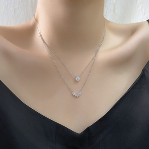 Collana a Doppio Strato in Argento Sterling 925 con Pendente in Zirconia Cubica per Donna, Gioielli alla Moda, Vendita all'Ingrosso - Product Image 5