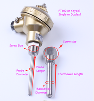 Sonde de température PT100 simple ou double, sonde RTD avec thermopuits, trois fils, -200-420°C, pour applications chimiques, en acier inoxydable SS316