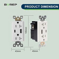 Pengisi Daya USB 4.8 Amp Bersertifikasi UL, Stopkontak Dinding USB Tipe C Anti-Curi 125V 20A Standar Amerika, Soket USB Standar AS