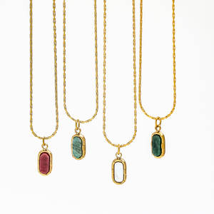 Collar JOOLIM de Acero Inoxidable de Alta Gama con Colgante Ovalado de Piedra Natural Colorida Chapado en Oro de 18K para Venta al por Mayor - Product Image 2