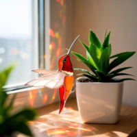 Attrape-soleil en verre teinté Art déco moderne fait main, en forme d'oiseau colibri, ornement suspendu pour plantes, cadeau pour la fête des mères