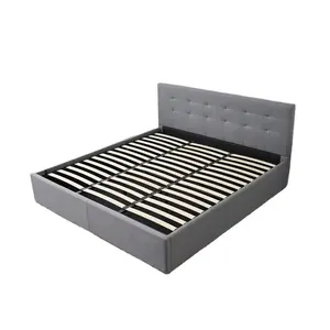 Sampel gratis tempat tidur penyimpanan angkat Gas tunggal ukuran Queen rangka ganda dapat disesuaikan tempat tidur ganda kain berumbai