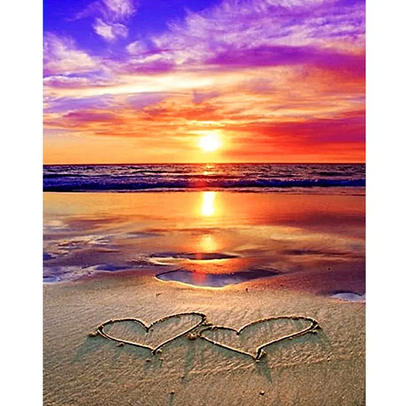 Pha Lê 5D kim cương nghệ thuật vẽ tranh Bộ dụng cụ tình yêu trái tim bãi biển Rhinestone hình ảnh Vòng AB đầy đủ Khoan Kim Cương nghệ thuật vẽ tranh trang trí nội thất nhà