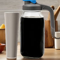 Carafe en verre transparent avec infuseur pour café froid, large ouverture, 2 quarts (64 oz), robuste et anti-fuite, pour café et thé
