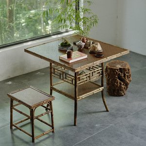 Meilu Bamboo Square <b>Table</b> Set 2 Piece Chinese Style Tea <b>Table</b> With <b>Stool</b> <b>Dining</b> Room Furniture - Product Image 1
