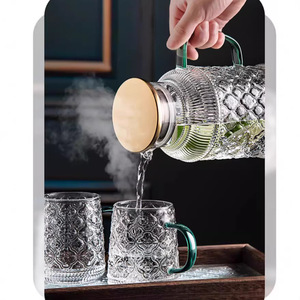 Carafe à eau froide en verre avec couvercle, grande capacité, forme ronde, pour utilisation dans le salon - Product Image 2