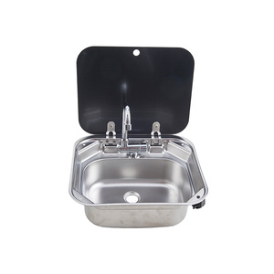 Évier simple en acier inoxydable pour bateau et camping-car, avec robinet, design pliable, finition brossée, installation en encastré pour caravane - Product Image 4