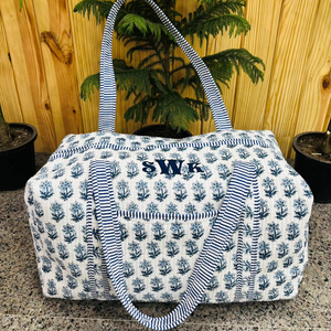 Premium Cotton Travel <b>Bag</b>, Handmade Quilted Fabric Duffle <b>Bag</b>, Block Printed Overnight <b>Bags</b>, Hand Luggage <b>Bags</b> for Women - Product Image 4