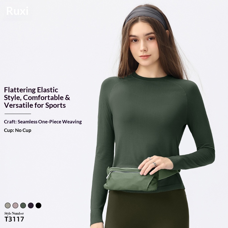 Quick-dry Sweat-Wicking 100% Nylon Solid Simple Long-Sleeve Tight-Fitting Women's Yoga Top for Pilates Training Fitness Running