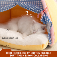 Nouveau Tente-niche de luxe pour chat, lit fermé pour chien, maisonnette quatre saisons pour petits animaux, motif écossais, fermeture à nouer, pour salon