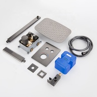 Ensemble de douche en laiton thermostatique gris, cascade murale dissimulée, de luxe, style hôtel, douche de pluie