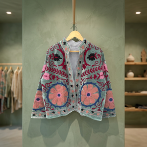 Women's Embroidered <b>Velvet</b> <b>Jacket</b> Floral Pattern Stand Collar Full Sleeve Spring Prairie Chic Open Front Coat Wholesale - Product Image 4