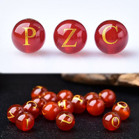 Vente en gros 8mm 10mm pierre naturelle cornaline rouge dorure sculpture 26 lettres cristal agate rouge perles en vrac pour la fabrication de bijoux à bricoler soi-même