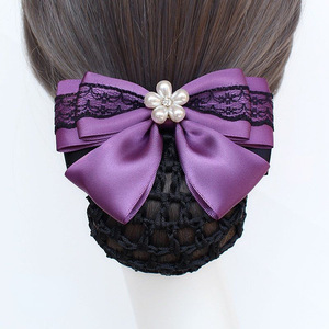 Barrette à cheveux HZM-61295 avec nœud papillon, filet à cheveux en maille antidérapante, crochet professionnel pour le travail - Product Image 1